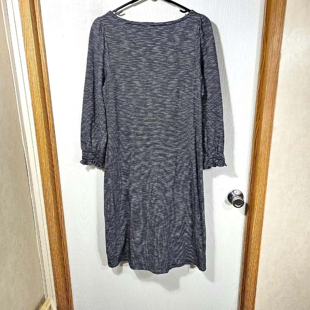 TALBOTS NAVY BLUE & WHITE Striped Cotton Boho Long Sleeve Sheath Dress Size M - Picture 5 of 6
